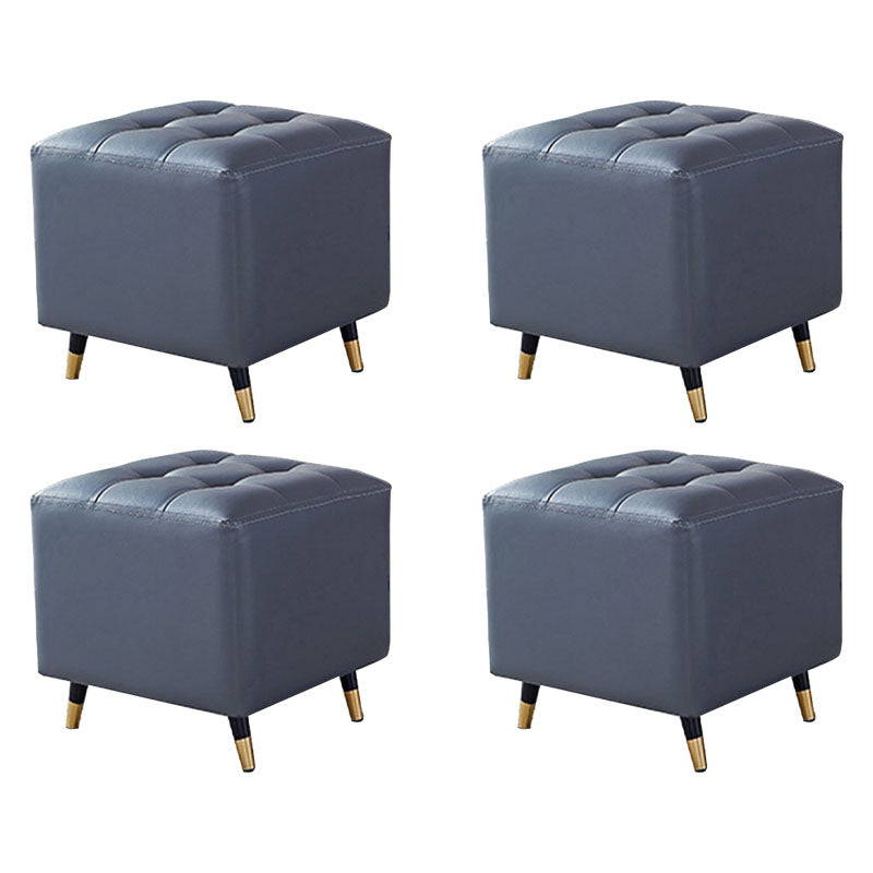 Glam Pouf Ottoman Genuine Leather Upholstered Tufted Square Ottoman with Metal Legs Dark Gray 4 Piece Set Clearhalo 'furn' 'furn_ottomans_poufs' 'Furniture' 'Living Room Furniture' 'Ottomans & Poufs' 'ottomans_poufs' 7384016