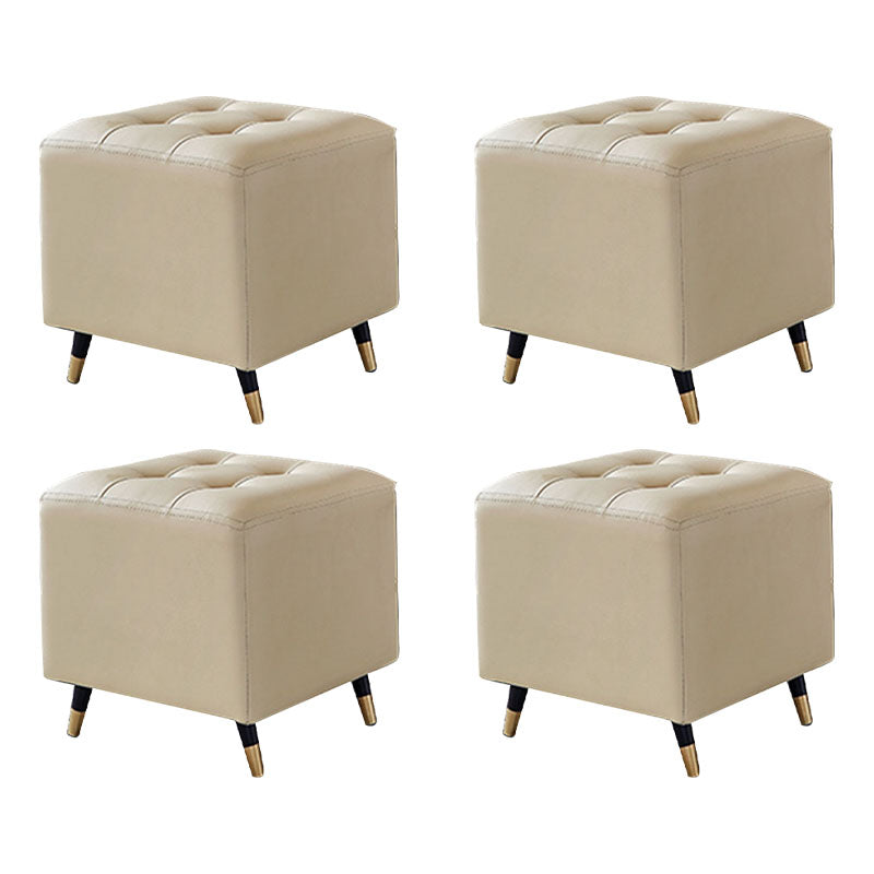 Glam Pouf Ottoman Genuine Leather Upholstered Tufted Square Ottoman with Metal Legs Off-White 4 Piece Set Clearhalo 'furn' 'furn_ottomans_poufs' 'Furniture' 'Living Room Furniture' 'Ottomans & Poufs' 'ottomans_poufs' 7384018