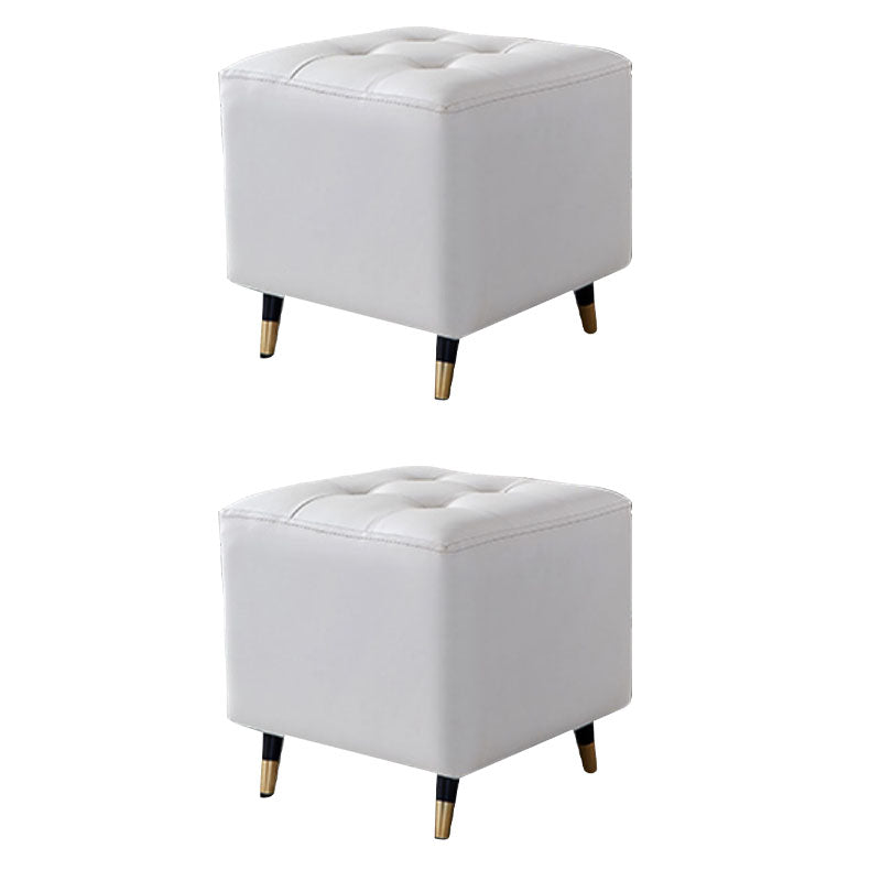 Glam Pouf Ottoman Genuine Leather Upholstered Tufted Square Ottoman with Metal Legs Beige 2 Piece Set Clearhalo 'furn' 'furn_ottomans_poufs' 'Furniture' 'Living Room Furniture' 'Ottomans & Poufs' 'ottomans_poufs' 7384019