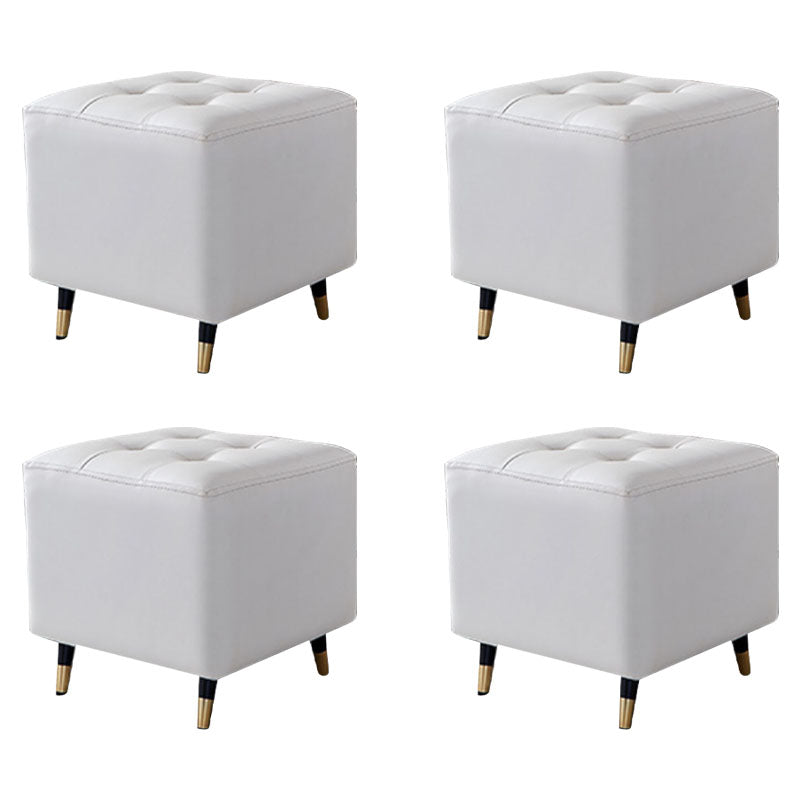 Glam Pouf Ottoman Genuine Leather Upholstered Tufted Square Ottoman with Metal Legs Beige 4 Piece Set Clearhalo 'furn' 'furn_ottomans_poufs' 'Furniture' 'Living Room Furniture' 'Ottomans & Poufs' 'ottomans_poufs' 7384020