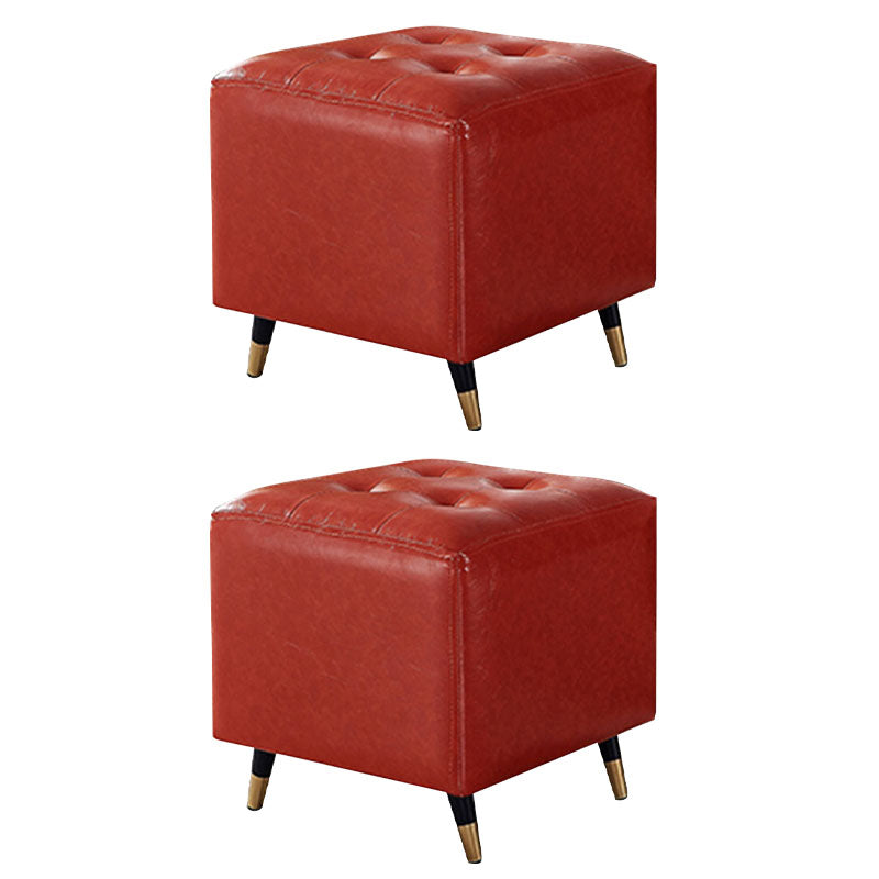 Glam Pouf Ottoman Genuine Leather Upholstered Tufted Square Ottoman with Metal Legs Red 2 Piece Set Clearhalo 'furn' 'furn_ottomans_poufs' 'Furniture' 'Living Room Furniture' 'Ottomans & Poufs' 'ottomans_poufs' 7384021
