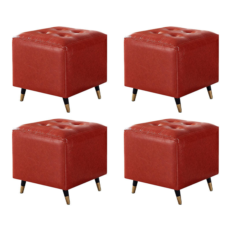 Glam Pouf Ottoman Genuine Leather Upholstered Tufted Square Ottoman with Metal Legs Red 4 Piece Set Clearhalo 'furn' 'furn_ottomans_poufs' 'Furniture' 'Living Room Furniture' 'Ottomans & Poufs' 'ottomans_poufs' 7384022
