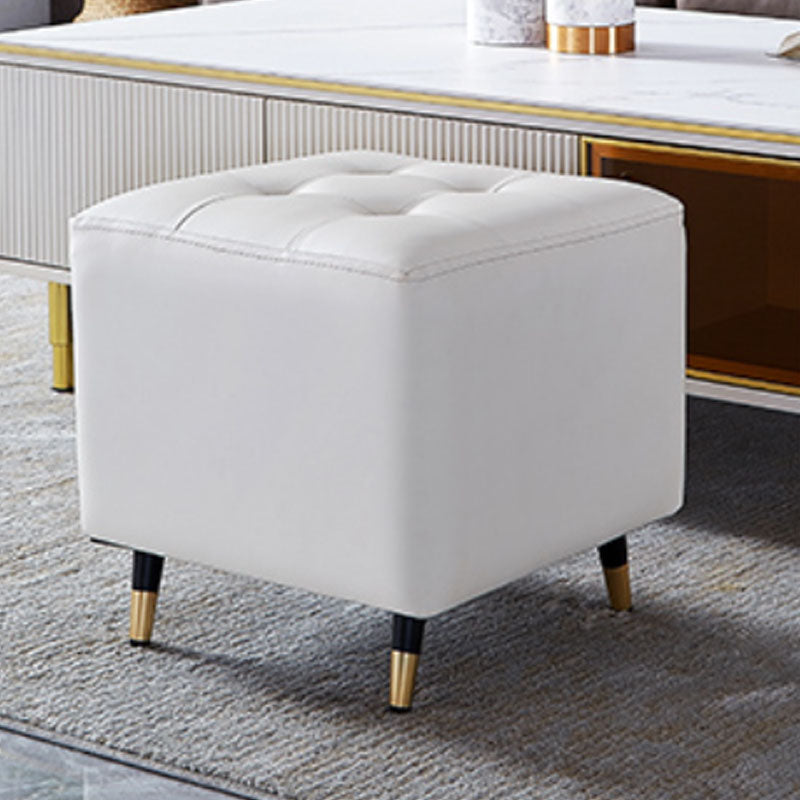 Glam Pouf Ottoman Genuine Leather Upholstered Tufted Square Ottoman with Metal Legs Beige 1 Piece Clearhalo 'furn' 'furn_ottomans_poufs' 'Furniture' 'Living Room Furniture' 'Ottomans & Poufs' 'ottomans_poufs' 7384023