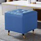 Glam Pouf Ottoman Genuine Leather Upholstered Tufted Square Ottoman with Metal Legs Blue 1 Piece Clearhalo 'furn' 'furn_ottomans_poufs' 'Furniture' 'Living Room Furniture' 'Ottomans & Poufs' 'ottomans_poufs' 7384024