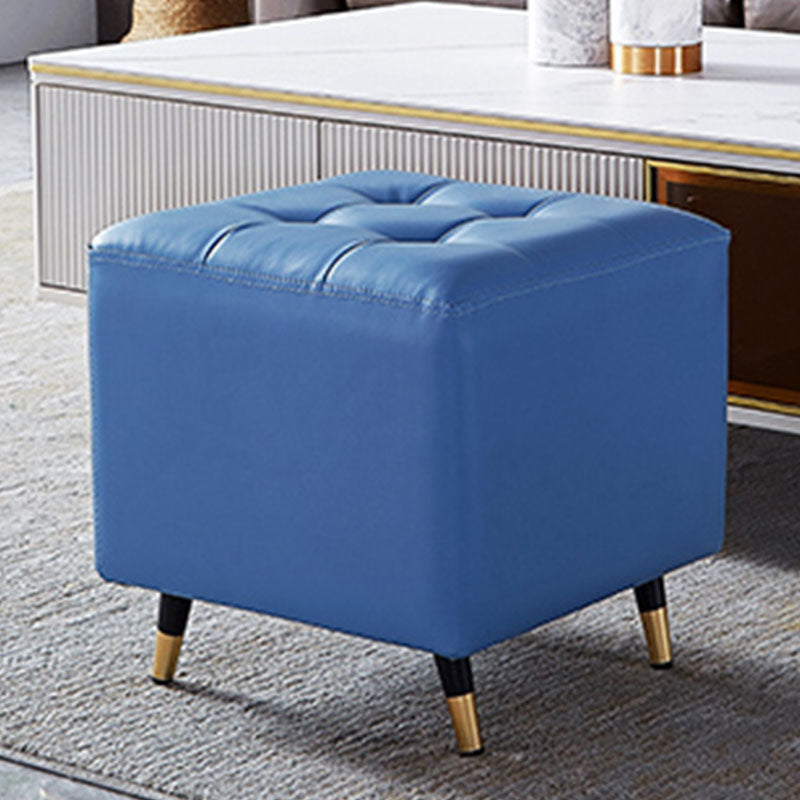 Glam Pouf Ottoman Genuine Leather Upholstered Tufted Square Ottoman with Metal Legs Blue 1 Piece Clearhalo 'furn' 'furn_ottomans_poufs' 'Furniture' 'Living Room Furniture' 'Ottomans & Poufs' 'ottomans_poufs' 7384024