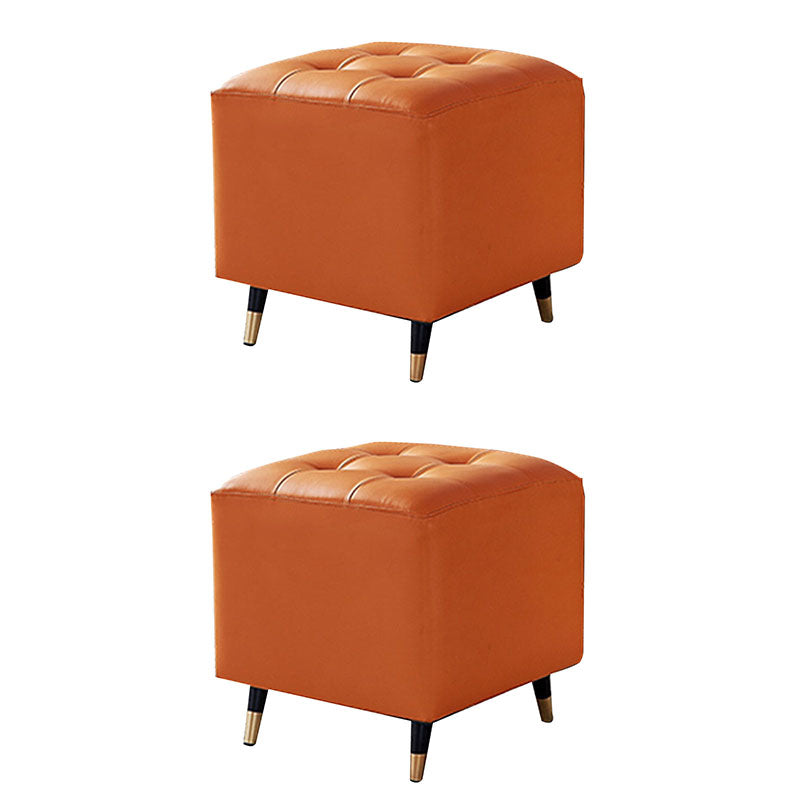 Glam Pouf Ottoman Genuine Leather Upholstered Tufted Square Ottoman with Metal Legs Orange 2 Piece Set Clearhalo 'furn' 'furn_ottomans_poufs' 'Furniture' 'Living Room Furniture' 'Ottomans & Poufs' 'ottomans_poufs' 7384025