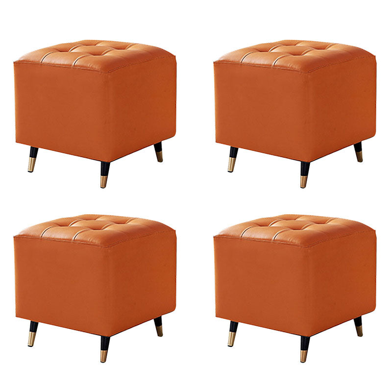 Glam Pouf Ottoman Genuine Leather Upholstered Tufted Square Ottoman with Metal Legs Orange 4 Piece Set Clearhalo 'furn' 'furn_ottomans_poufs' 'Furniture' 'Living Room Furniture' 'Ottomans & Poufs' 'ottomans_poufs' 7384026