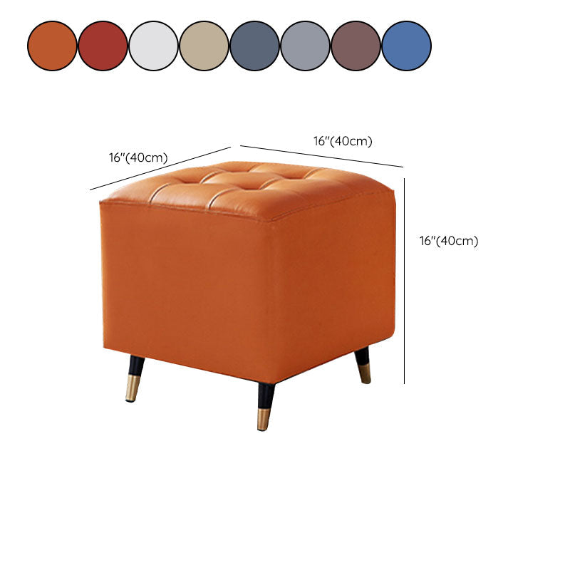 Glam Pouf Ottoman Genuine Leather Upholstered Tufted Square Ottoman with Metal Legs Clearhalo 'furn' 'furn_ottomans_poufs' 'Furniture' 'Living Room Furniture' 'Ottomans & Poufs' 'ottomans_poufs' 7384027