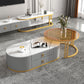 Oval Tropical Coffee Table Slate Storage 2 Nesting Coffee Table Set 39"L x 20"W x 14"H + 28"L x 28"W x 18"H Grey-Gold-White Gold Clearhalo 'Coffee & Accent Tables' 'Coffee Tables' 'coffee_tables' 'furn' 'furn_coffee_tables' 'Furniture' 'Living Room Furniture' 7384097