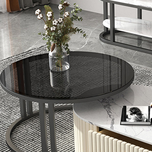 Oval Tropical Coffee Table Slate Storage 2 Nesting Coffee Table Set Clearhalo 'Coffee & Accent Tables' 'Coffee Tables' 'coffee_tables' 'furn' 'furn_coffee_tables' 'Furniture' 'Living Room Furniture' 7384109
