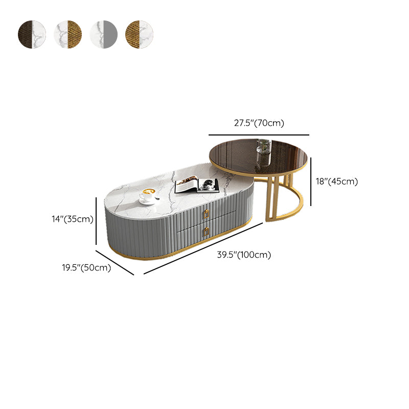 Oval Tropical Coffee Table Slate Storage 2 Nesting Coffee Table Set Clearhalo 'Coffee & Accent Tables' 'Coffee Tables' 'coffee_tables' 'furn' 'furn_coffee_tables' 'Furniture' 'Living Room Furniture' 7384115
