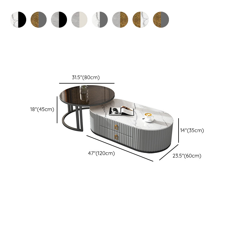 Oval Tropical Coffee Table Slate Storage 2 Nesting Coffee Table Set Clearhalo 'Coffee & Accent Tables' 'Coffee Tables' 'coffee_tables' 'furn' 'furn_coffee_tables' 'Furniture' 'Living Room Furniture' 7384116