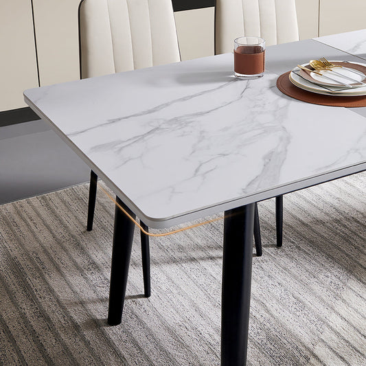 Juego de comedor de piedra blanca con patas negras 1/2/5/7 piezas de mesa de comedor moderna