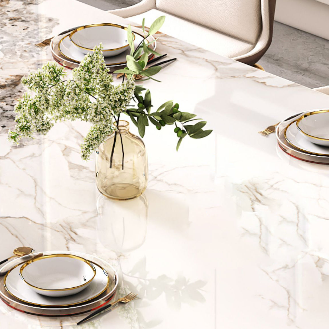 Set di tavoli da pranzo bianca ad alta lucido 1/4/5/7 pezzi Dinette in pietra per la cucina