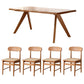 モダンなスタイルの家具5/7 PCS長方形のソリッドウッドダイナーテーブルとダイニングチェア