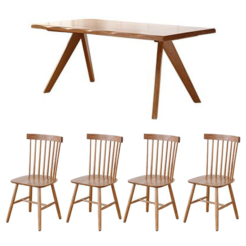 モダンなスタイルの家具5/7 PCS長方形のソリッドウッドダイナーテーブルとダイニングチェア