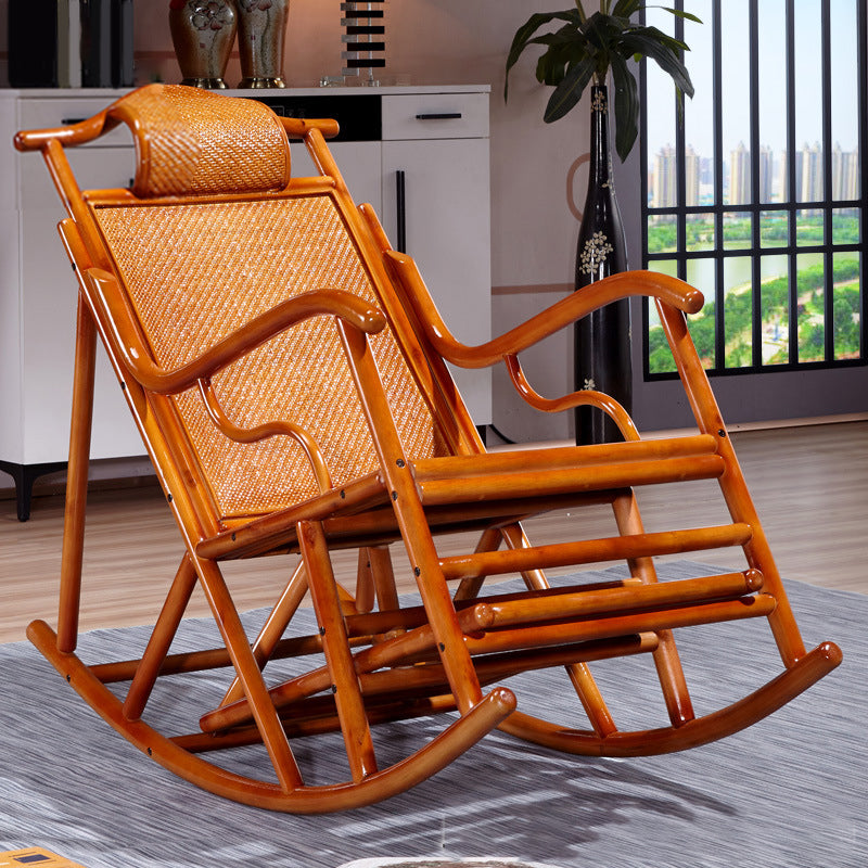 Mid Century Modern Indoor Rocking Chair Wooden Rattan Rocking Chair Non-Upholstered Light Brown Clearhalo 'Chairs & Seating' 'furn' 'furn_rocking_chairs' 'Furniture' 'Living Room Furniture' 'Rocking Chairs' 'rocking_chairs' 7385190