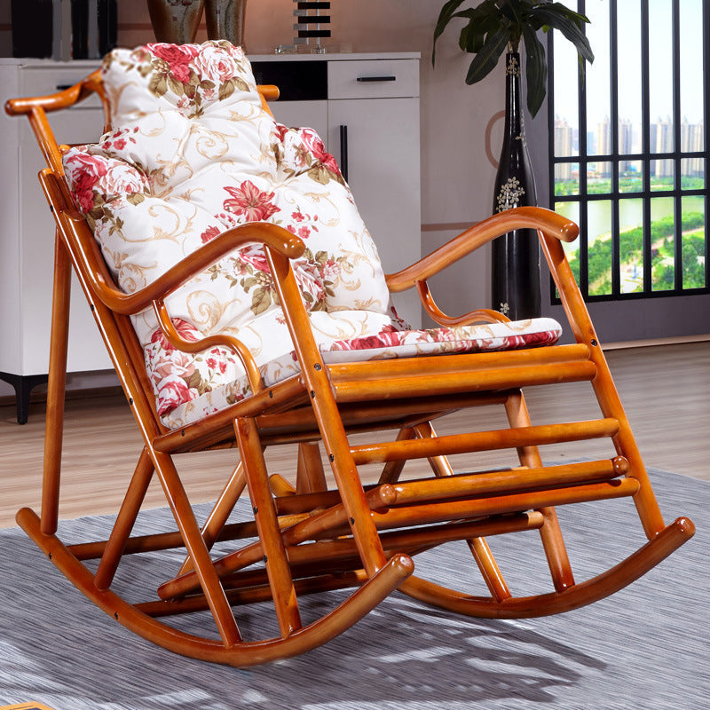 Mid Century Modern Indoor Rocking Chair Wooden Rattan Rocking Chair Upholstered Light Brown Clearhalo 'Chairs & Seating' 'furn' 'furn_rocking_chairs' 'Furniture' 'Living Room Furniture' 'Rocking Chairs' 'rocking_chairs' 7385191