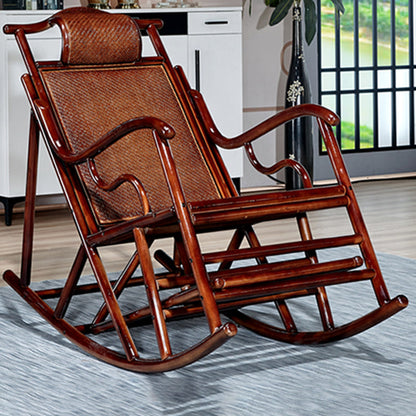 Mid Century Modern Indoor Rocking Chair Wooden Rattan Rocking Chair Non-Upholstered Walnut Clearhalo 'Chairs & Seating' 'furn' 'furn_rocking_chairs' 'Furniture' 'Living Room Furniture' 'Rocking Chairs' 'rocking_chairs' 7385193