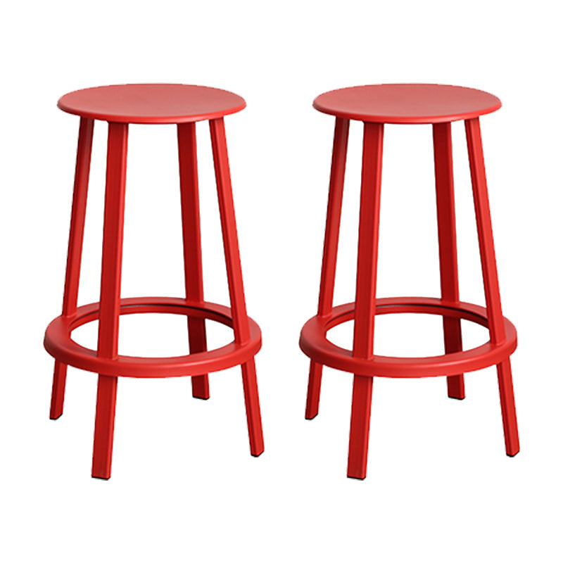 Contemporary Metal Legs Bar Stools Indoor Backless Bar Stool Red 2 Piece Set Counter Stool(26"H) Clearhalo 'Bar Furniture' 'Bar Stools' 'bar_stools' 'furn' 'furn_bar_stools' 'Furniture' 'Kitchen & Dining Furniture' 7385395