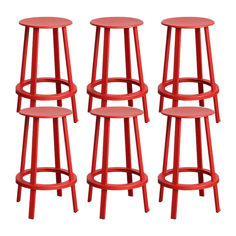 Contemporary Metal Legs Bar Stools Indoor Backless Bar Stool Red 6 Piece Set Counter Stool(26"H) Clearhalo 'Bar Furniture' 'Bar Stools' 'bar_stools' 'furn' 'furn_bar_stools' 'Furniture' 'Kitchen & Dining Furniture' 7385398