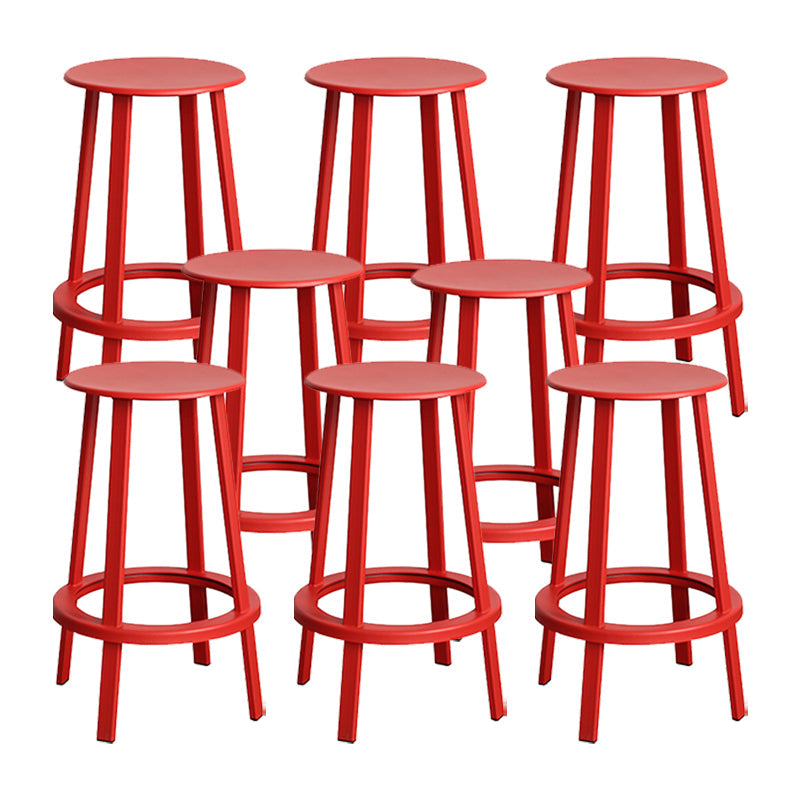 Contemporary Metal Legs Bar Stools Indoor Backless Bar Stool Red 8 Piece Set Counter Stool(26"H) Clearhalo 'Bar Furniture' 'Bar Stools' 'bar_stools' 'furn' 'furn_bar_stools' 'Furniture' 'Kitchen & Dining Furniture' 7385400