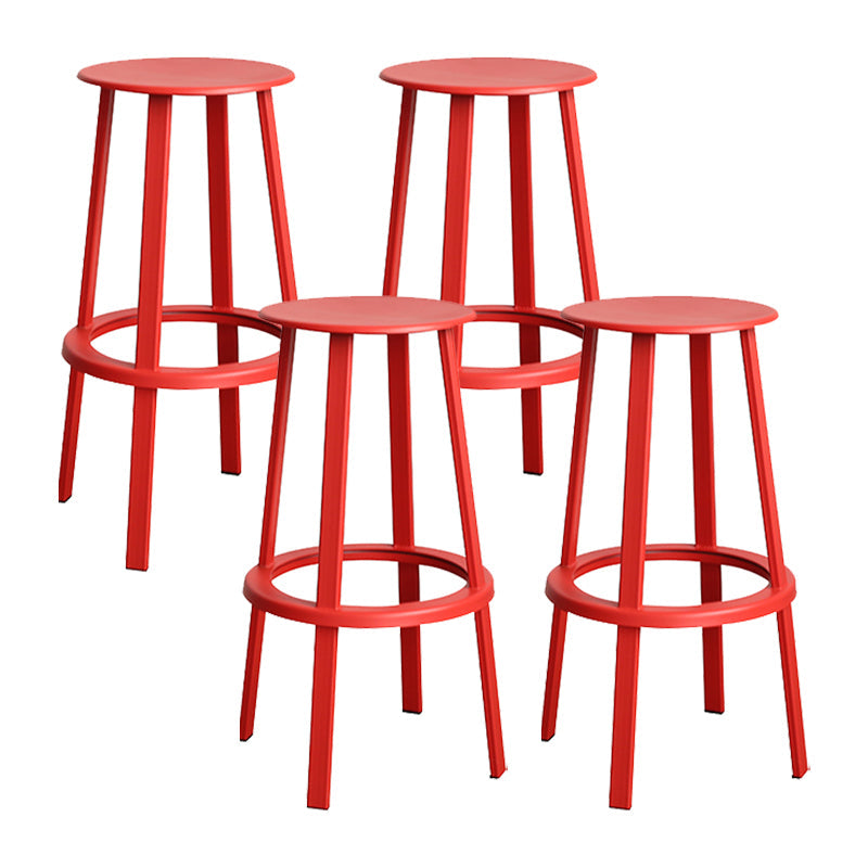 Contemporary Metal Legs Bar Stools Indoor Backless Bar Stool Red 4 Piece Set Bar Stool(30"H) Clearhalo 'Bar Furniture' 'Bar Stools' 'bar_stools' 'furn' 'furn_bar_stools' 'Furniture' 'Kitchen & Dining Furniture' 7385407