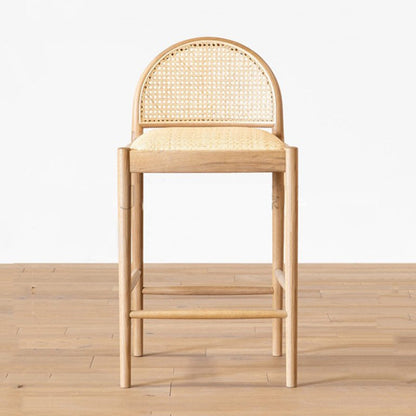 Sgabello da bar per vocuole in legno massiccio contemporaneo con poggiapiedi