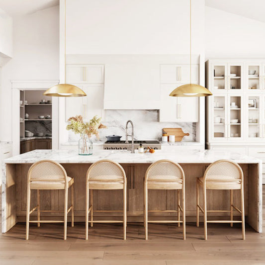 Contemporary Solid Wood Bar Stool Wicker Bar Stool with Footrest