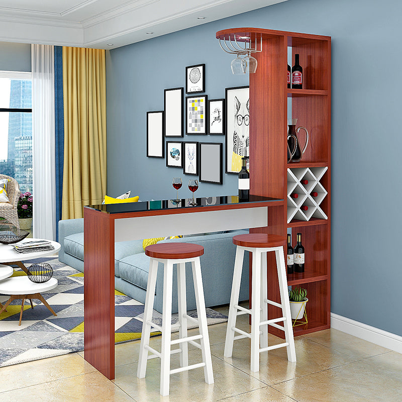 Manufactured Wood Bar Table with Storage Matte Finish Bistro Table for Small Places Red Brown Without Chairs Clearhalo 'Bar Furniture' 'Bar Tables' 'bar_tables' 'furn' 'furn_bar_tables' 'Furniture' 'Kitchen & Dining Furniture' 7385531