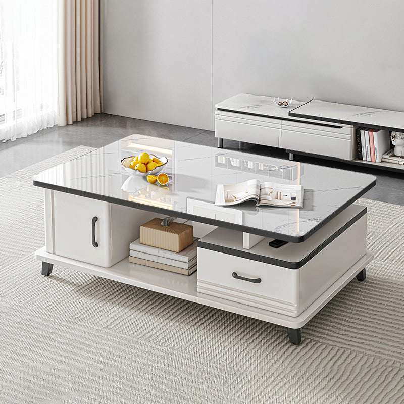 4 Legs Coffee Table Rectangle Single Stone Cocktail Table with Storage 39.5"L x 24"W x 16"H White Clearhalo 'Coffee & Accent Tables' 'Coffee Tables' 'coffee_tables' 'furn' 'furn_coffee_tables' 'Furniture' 'Living Room Furniture' 7385849