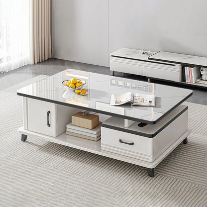 4 Legs Coffee Table Rectangle Single Stone Cocktail Table with Storage 39.5"L x 24"W x 16"H White Clearhalo 'Coffee & Accent Tables' 'Coffee Tables' 'coffee_tables' 'furn' 'furn_coffee_tables' 'Furniture' 'Living Room Furniture' 7385849
