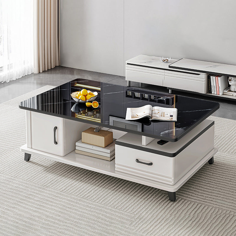 4 Legs Coffee Table Rectangle Single Stone Cocktail Table with Storage 39.5"L x 24"W x 16"H Black Clearhalo 'Coffee & Accent Tables' 'Coffee Tables' 'coffee_tables' 'furn' 'furn_coffee_tables' 'Furniture' 'Living Room Furniture' 7385850