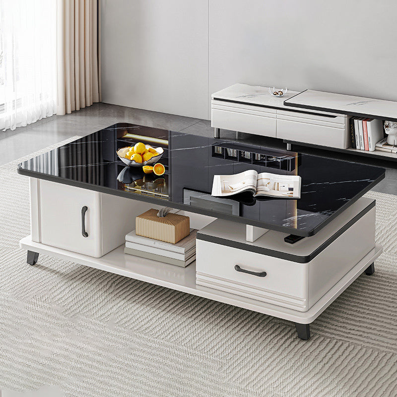 4 Legs Coffee Table Rectangle Single Stone Cocktail Table with Storage 55"L x 24"W x 16"H Black Clearhalo 'Coffee & Accent Tables' 'Coffee Tables' 'coffee_tables' 'furn' 'furn_coffee_tables' 'Furniture' 'Living Room Furniture' 7385858