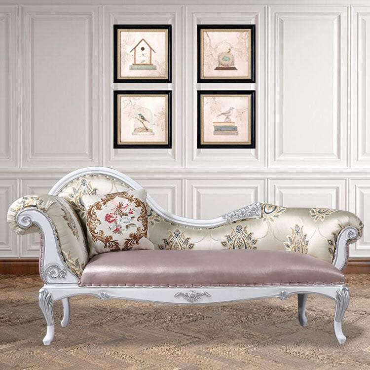 Modern Glam Upholstered Chaise Lounge Couch Rolled Arms Chaise Silver Left-Arm Chaise Clearhalo 'Chairs & Seating' 'Chaise Lounge' 'chaise_lounge' 'furn' 'furn_chaise_lounge' 'Furniture' 'Living Room Furniture' 7386032