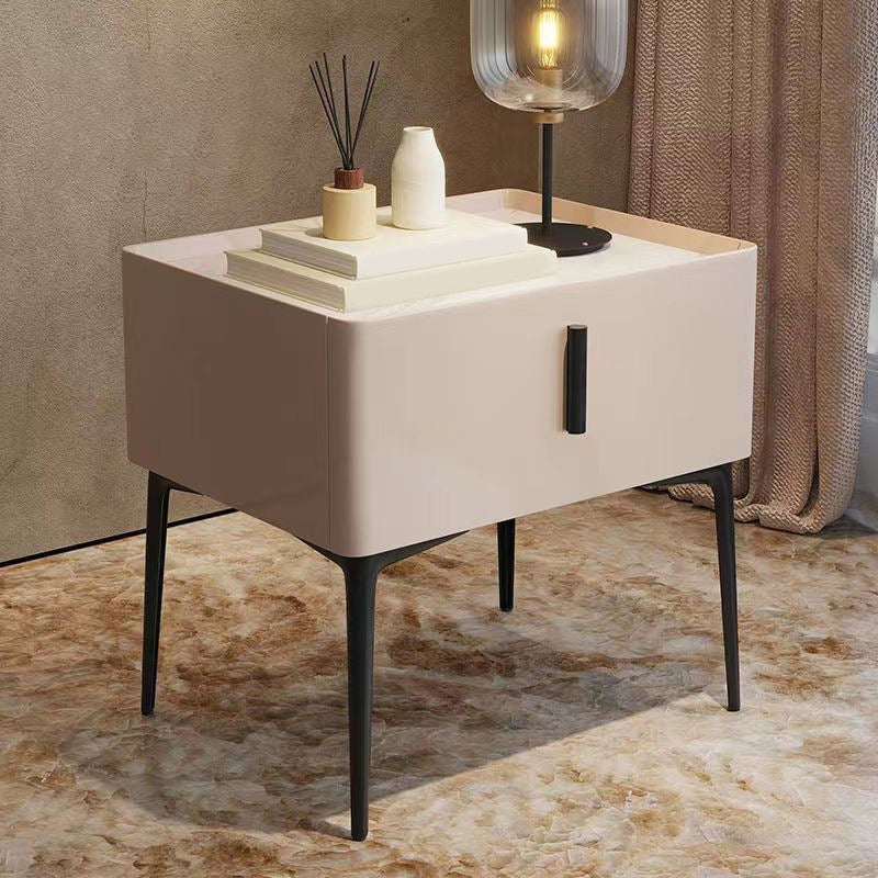 Contemporary 1 Drawer Accent Table Nightstand Antique Finish Bed Nightstand 16"L x 16"W x 19"H Light Gray 1 Piece Clearhalo 'Bedroom Furniture' 'furn' 'furn_night_stand' 'Furniture' 'night_stand' 'Nightstands' 7386307