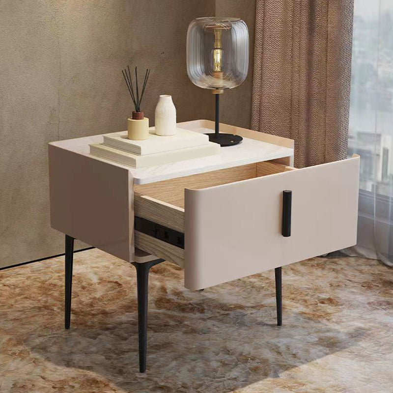 Contemporary 1 Drawer Accent Table Nightstand Antique Finish Bed Nightstand 18"L x 16"W x 19"H Light Gray 1 Piece Clearhalo 'Bedroom Furniture' 'furn' 'furn_night_stand' 'Furniture' 'night_stand' 'Nightstands' 7386312