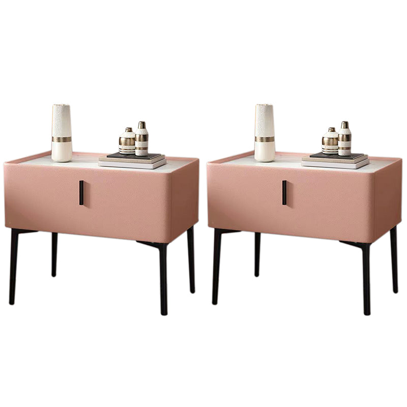 Contemporary 1 Drawer Accent Table Nightstand Antique Finish Bed Nightstand Pink 2 Piece Set Clearhalo 'Bedroom Furniture' 'furn' 'furn_night_stand' 'Furniture' 'night_stand' 'Nightstands' 7386314