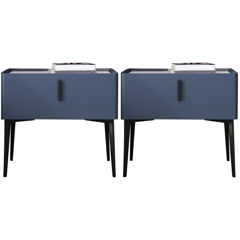Contemporary 1 Drawer Accent Table Nightstand Antique Finish Bed Nightstand Blue 2 Piece Set Clearhalo 'Bedroom Furniture' 'furn' 'furn_night_stand' 'Furniture' 'night_stand' 'Nightstands' 7386315