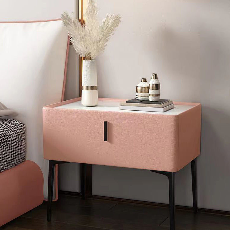 Contemporary 1 Drawer Accent Table Nightstand Antique Finish Bed Nightstand Pink 1 Piece Clearhalo 'Bedroom Furniture' 'furn' 'furn_night_stand' 'Furniture' 'night_stand' 'Nightstands' 7386328