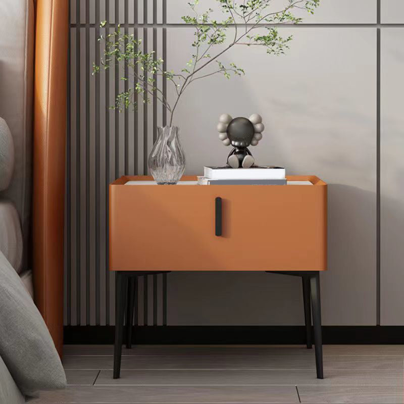 Contemporary 1 Drawer Accent Table Nightstand Antique Finish Bed Nightstand Orange 1 Piece Clearhalo 'Bedroom Furniture' 'furn' 'furn_night_stand' 'Furniture' 'night_stand' 'Nightstands' 7386331