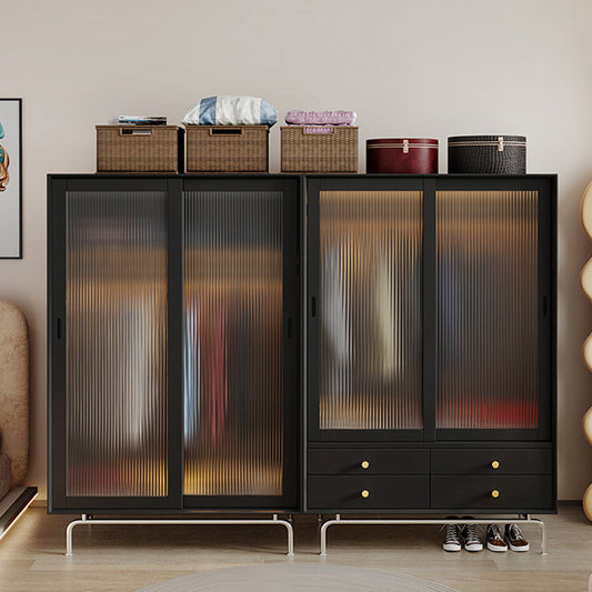 Industrial Pine Wood Wardrobe Cabinet 2-Doors Wardrobe in Black