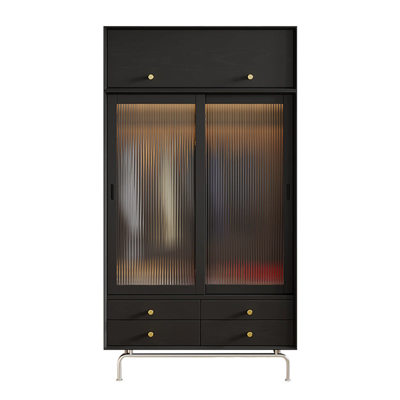 Industrial Pine Wood Wardrobe Cabinet 2-Doors Wardrobe in Black