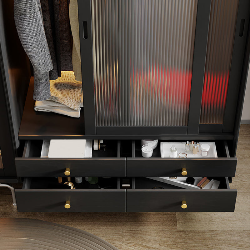 Industrial Pine Wood Wardrobe Cabinet 2-Doors Wardrobe in Black