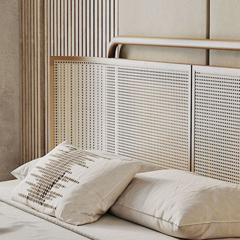 No Distressing Tropical Panel Bed Solid Wood Standard Bed with Headboard