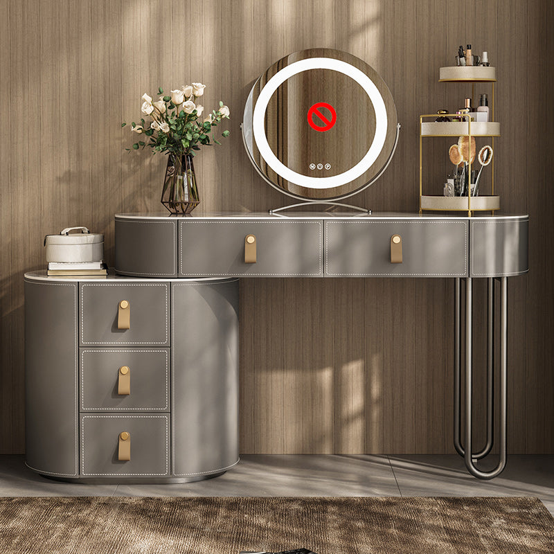 Minimalism Solid Wood Makeup Vanity Desk Lighted Mirror Dressing Table Stool Set