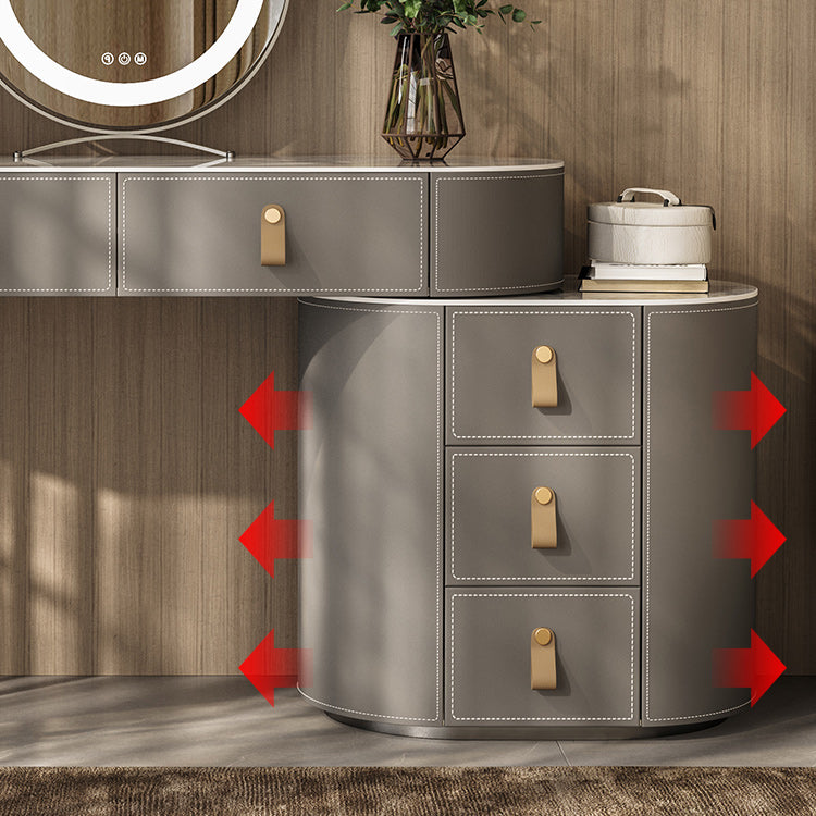 Minimalism Solid Wood Makeup Vanity Desk Lighted Mirror Dressing Table Stool Set