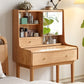 Solid Wood Makeup Table Vanity Stool with Drawers and Mirror in Natural