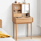 Solid Wood Makeup Table Vanity Stool with Drawers and Mirror in Natural