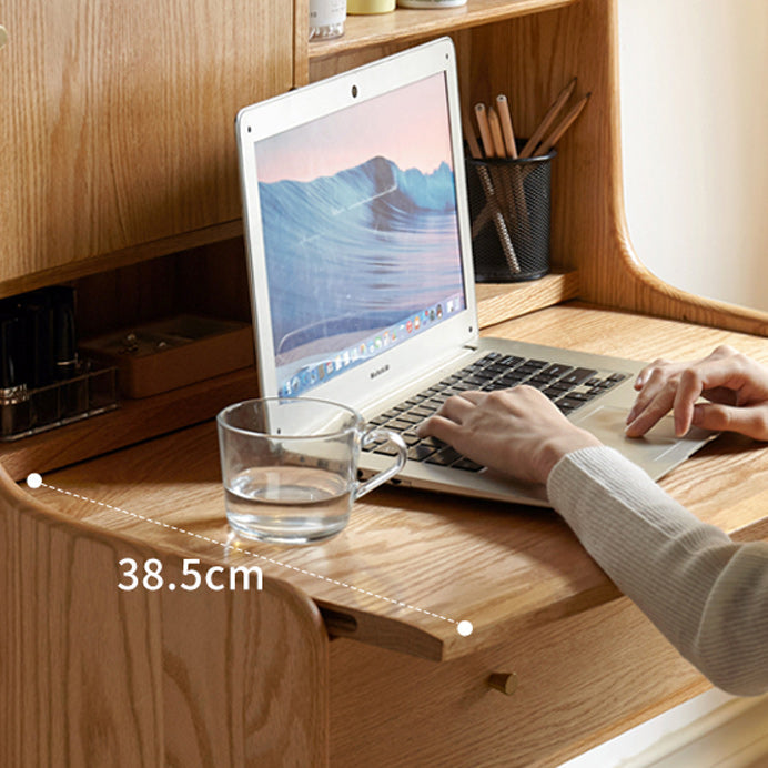 Solid Wood Makeup Table Vanity Stool with Drawers and Mirror in Natural